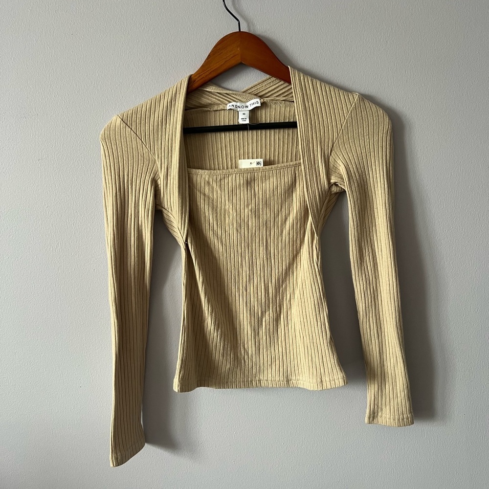 NWT Beige Ribbed Long Sleeve Top